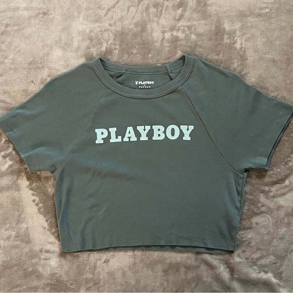 PLAYBOY GREEN CROP TOP T-SHIRT